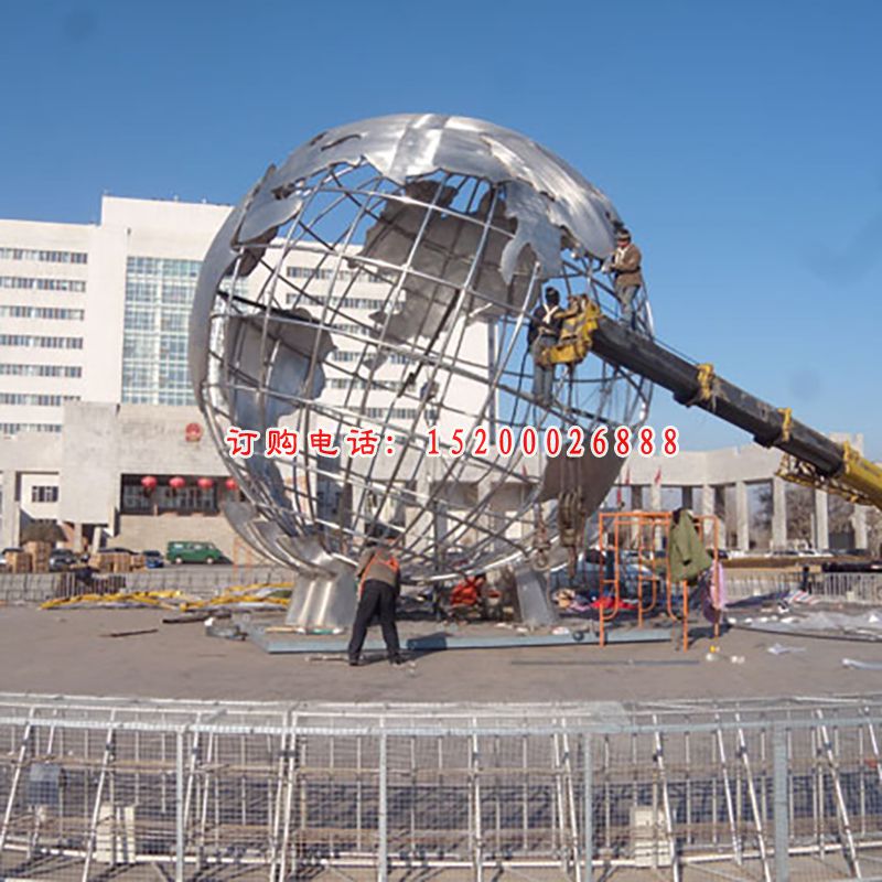 不锈钢地球雕塑，白钢不锈钢地球 (2)