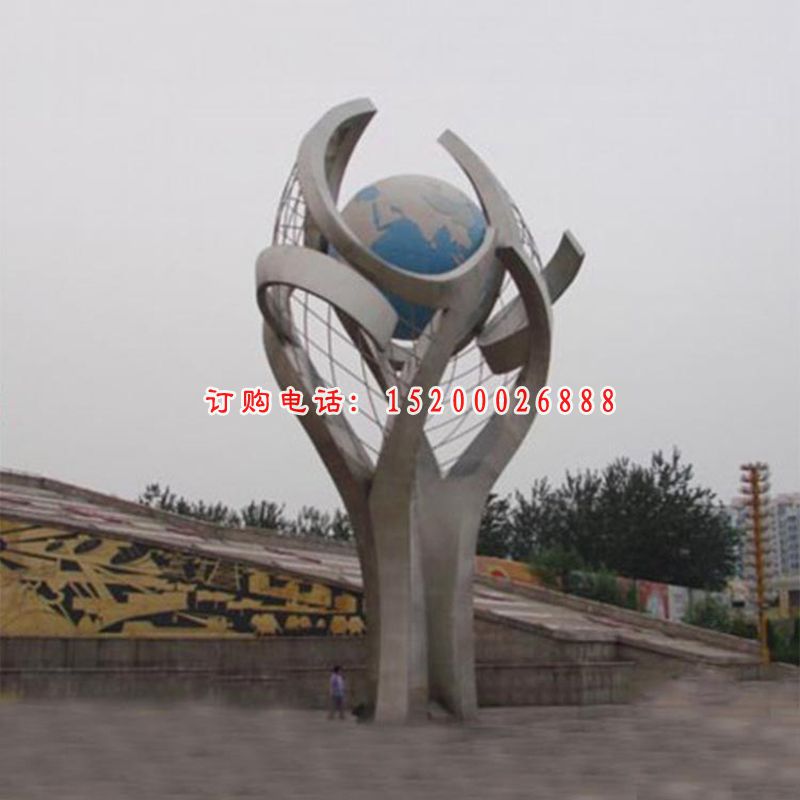 抽象创意手捧地球广场景观雕塑，不锈钢雕塑 (2)