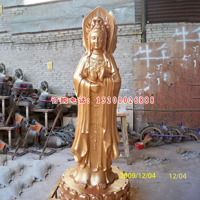观音菩萨铜雕，鎏金铜观音菩萨雕塑 (4)