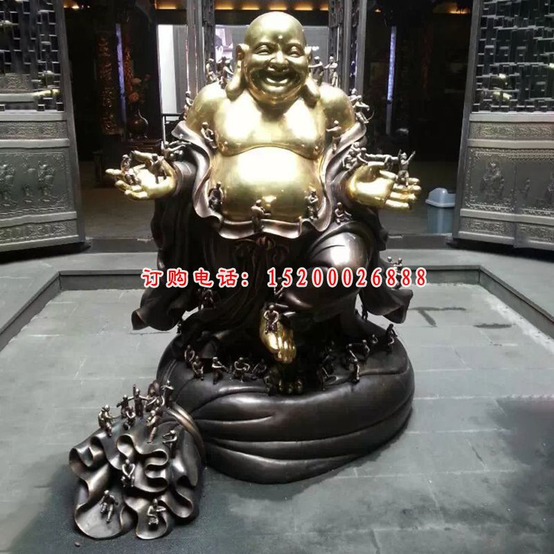 弥勒佛铜雕，贴金弥勒佛雕塑
