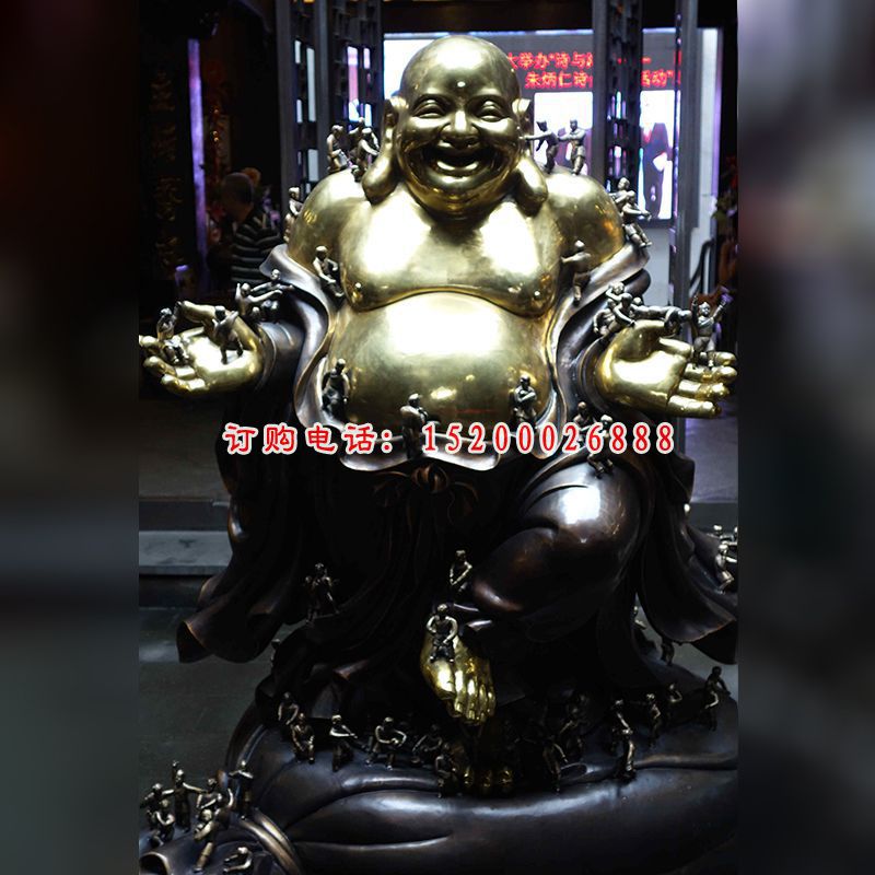 开心的弥勒佛铜雕， 招财铜雕