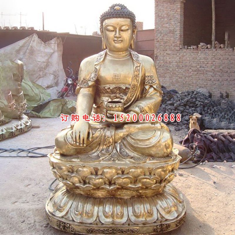 鎏金铜佛祖雕塑，如来佛祖铜雕 (4)