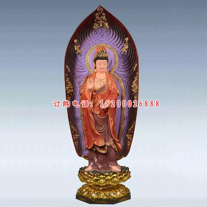 彩绘佛像雕塑，铜雕东方三圣 (1)