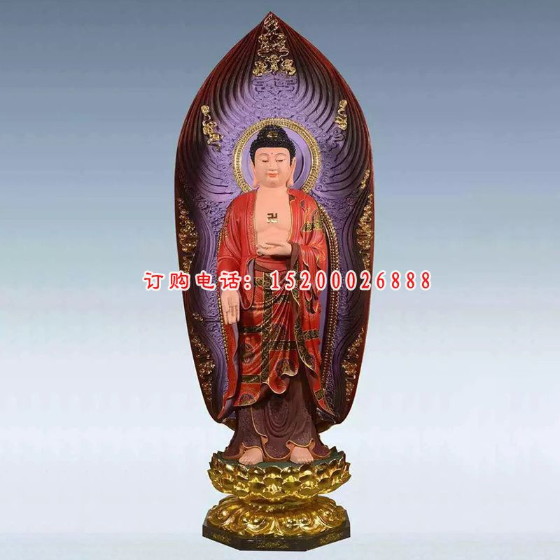 彩绘佛像雕塑，铜雕东方三圣 (2)