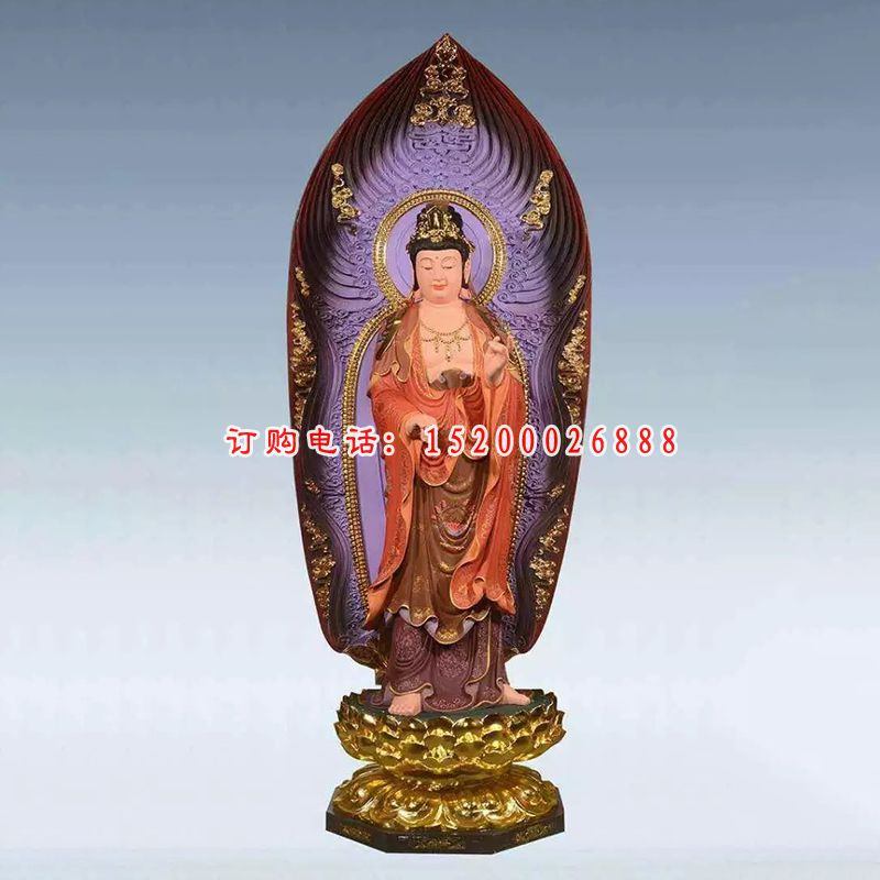 彩绘佛像雕塑，铜雕东方三圣 (3)