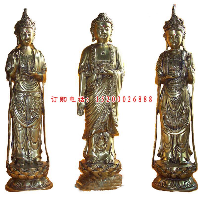 西方三圣铜雕，鎏金铜西方三圣雕塑 (4)