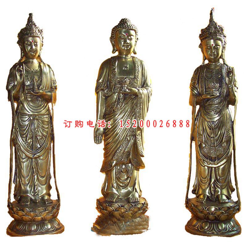 西方三圣铜雕，鎏金铜西方三圣雕塑 (6)