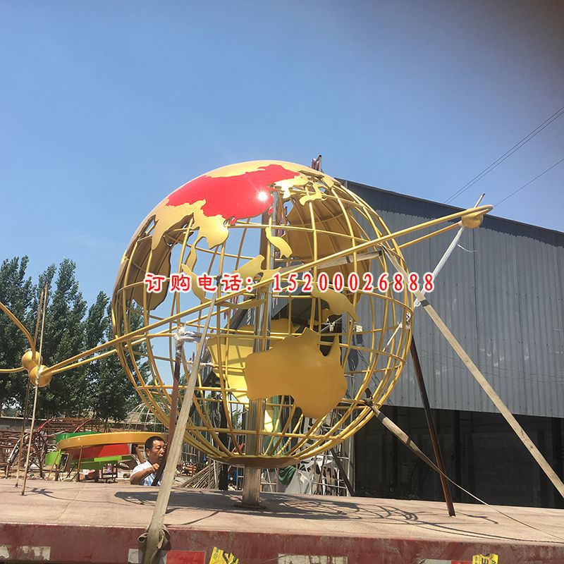 不锈钢地球仪雕塑，校园不锈钢雕塑 (4)