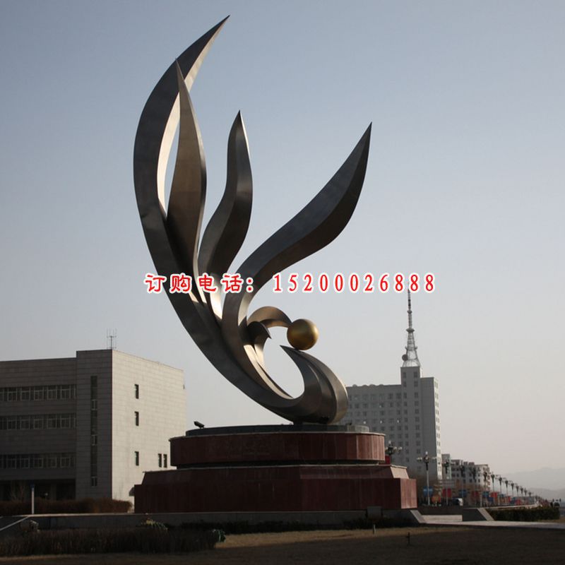 抽象凤凰雕塑，不锈钢广场雕塑 (3)