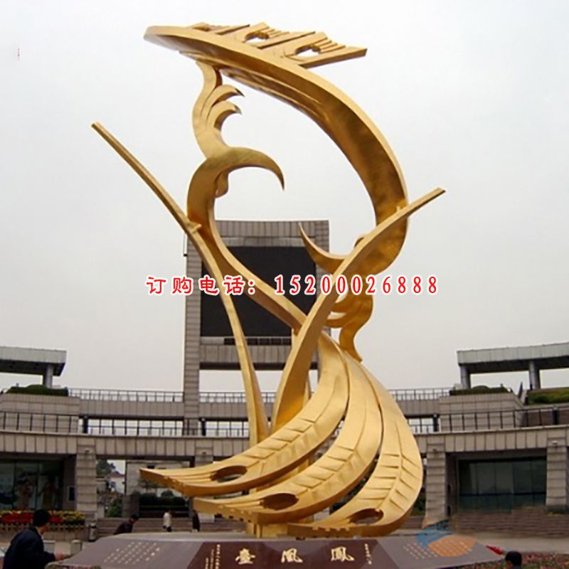 不锈钢金色凤凰  广场景观雕塑
