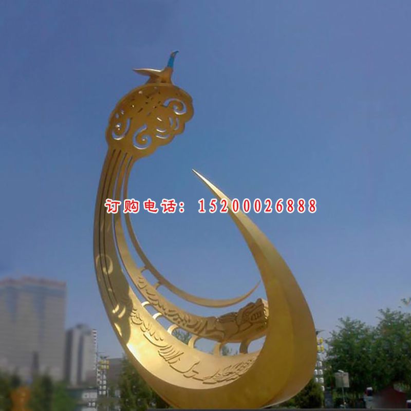 抽象创意凤凰广场景观，不锈钢雕塑 (2)