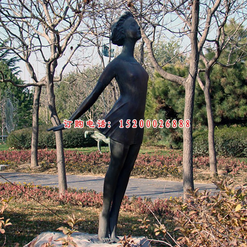 美女吹风铜雕，公园人物铜雕