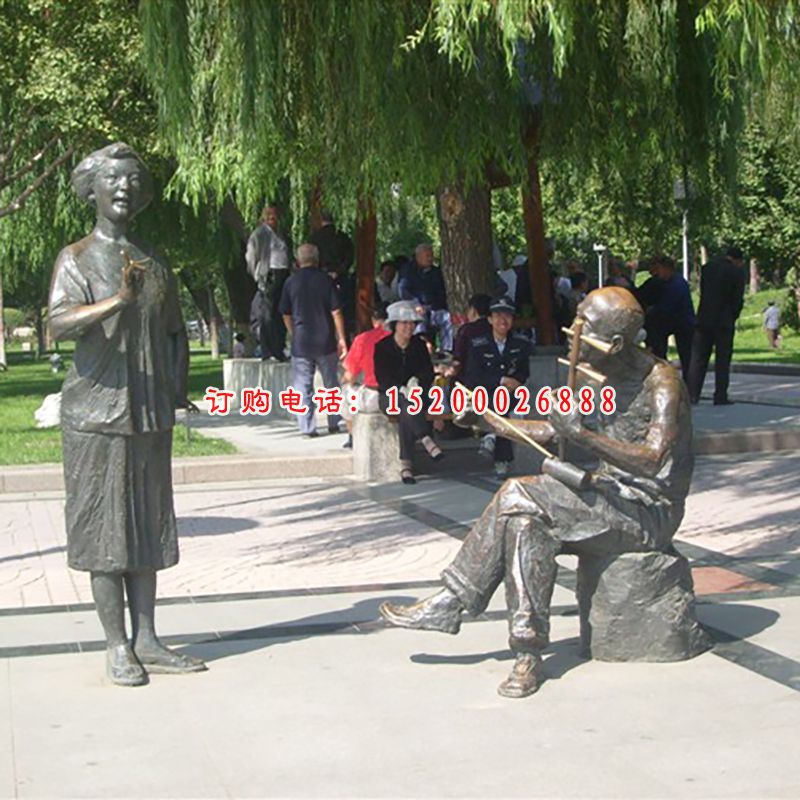 唱戏铜雕，公园人物景观铜雕