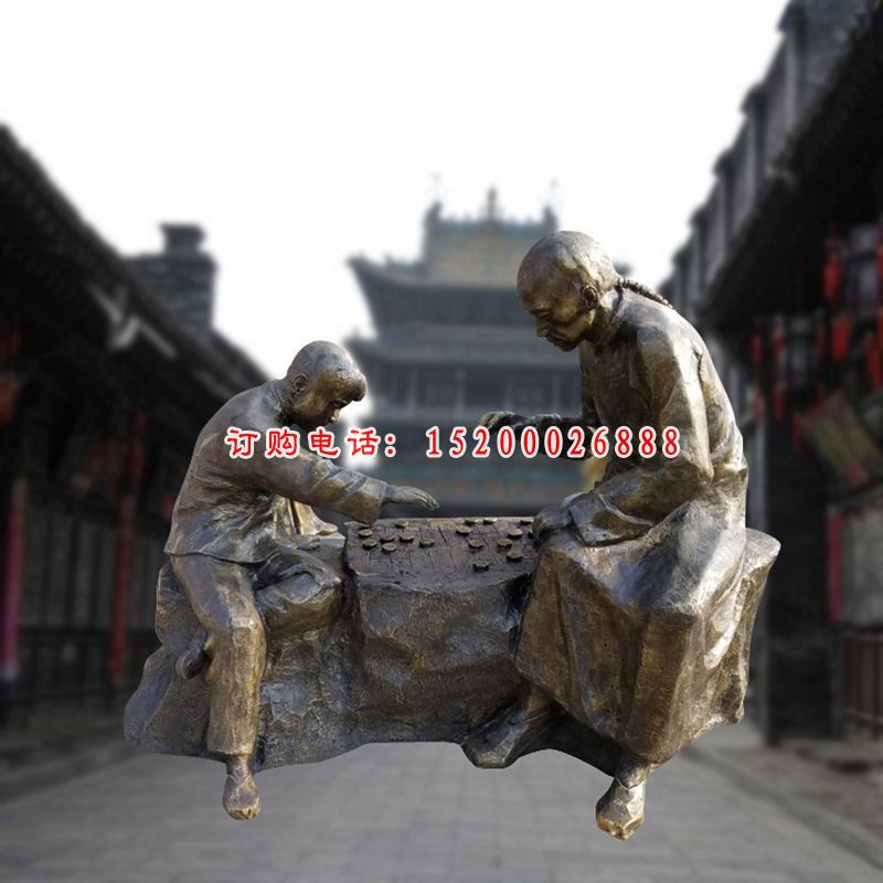 下棋雕塑，玻璃钢仿铜场景雕塑 (3)