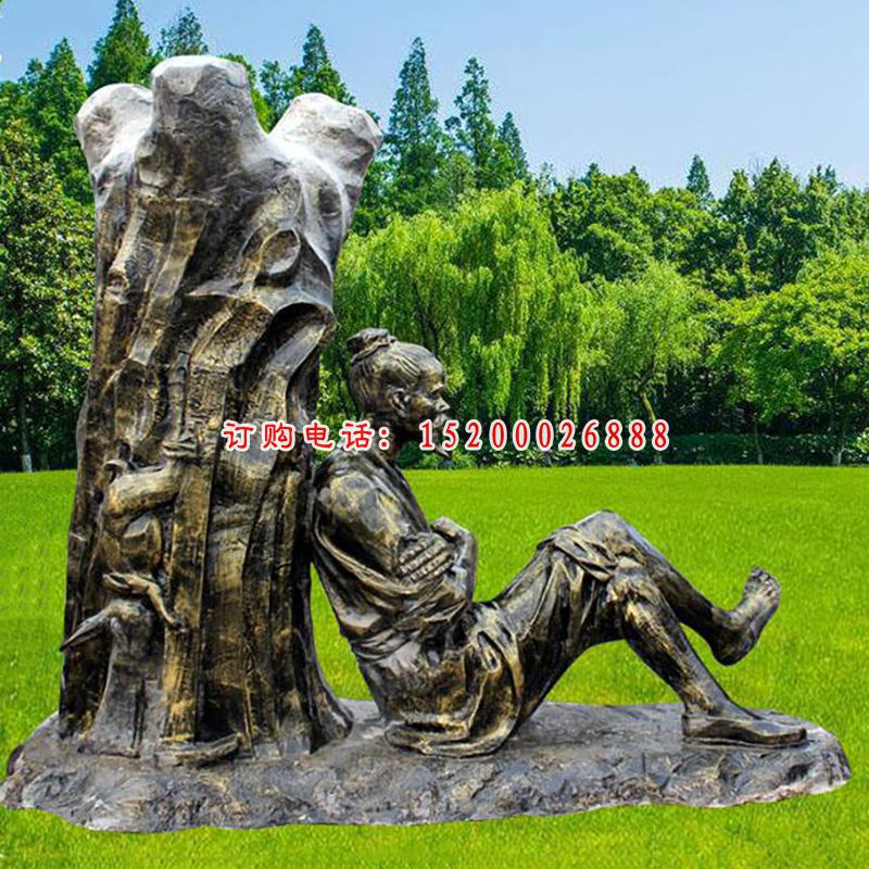 守株待兔人物铜雕，园林景观雕塑