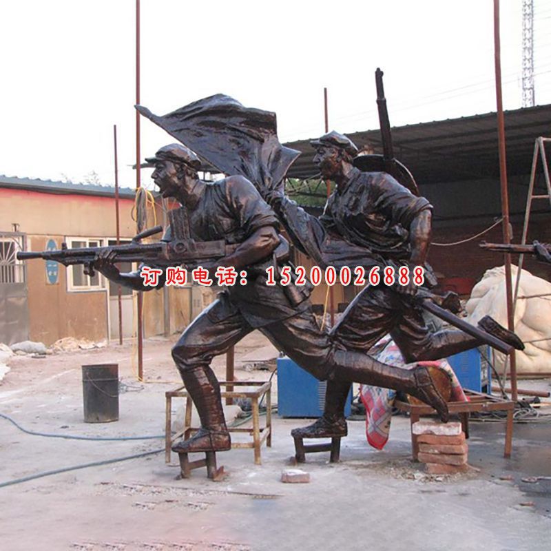玻璃钢战士雕塑，仿铜人物雕塑