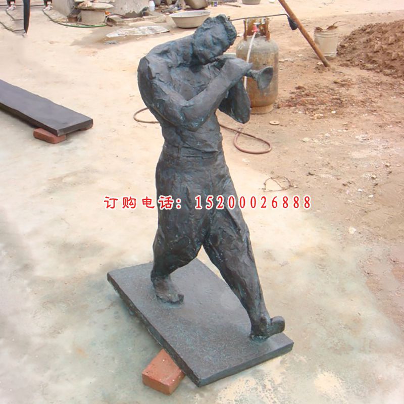 吹唢呐人物铜雕，广场人物雕塑 (2)