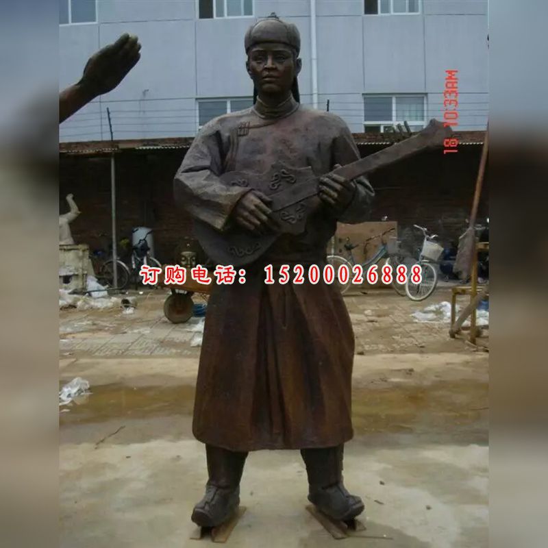 蒙古族人物演奏铜雕，公园人物雕塑 (2)