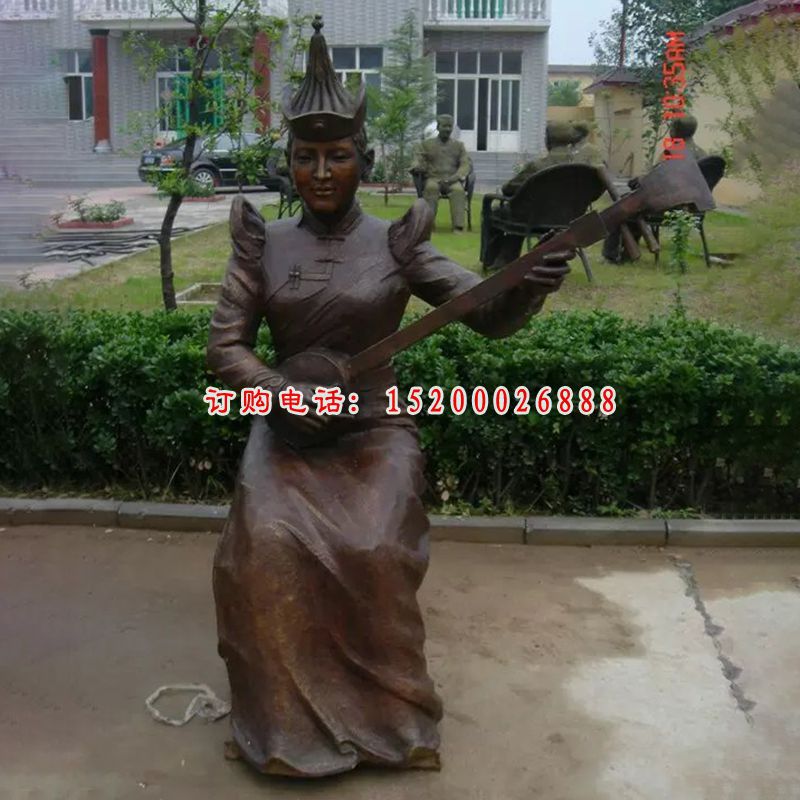蒙古族人物演奏铜雕，公园人物雕塑 (1)