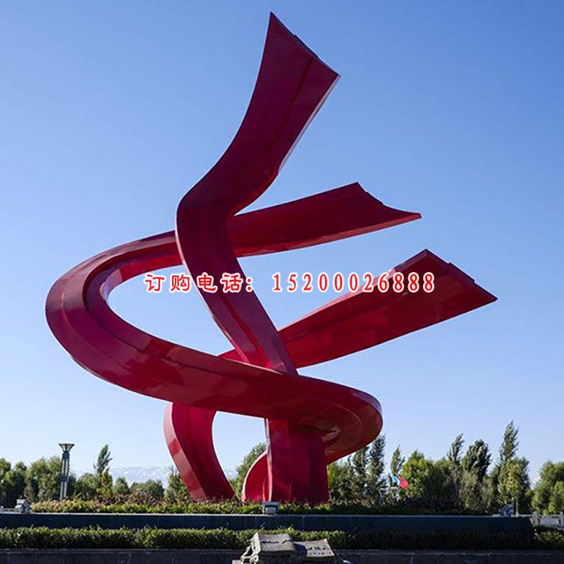 不锈钢红飘带   广场景观雕塑 (1)