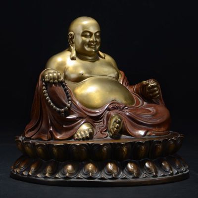 弥勒佛雕塑，铸铜坐式佛像