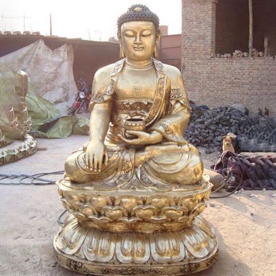 鎏金铜佛祖雕塑，如来佛祖铜雕
