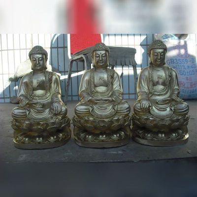 三宝佛铜雕，寺庙铜佛像