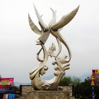 不锈钢抽象凤凰雕塑，广场景观摆件