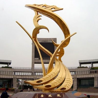 不锈钢金色凤凰  广场景观雕塑