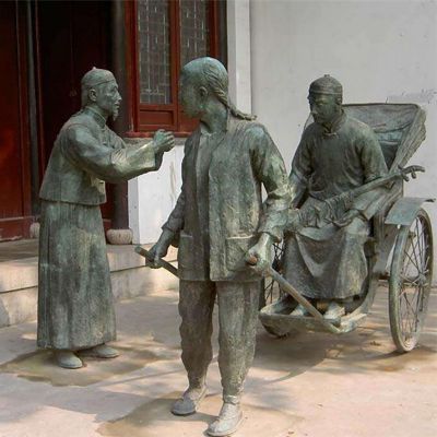 车夫拉车铜雕，古代人物雕塑