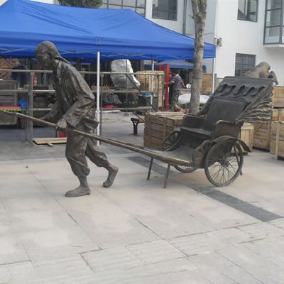 拉黄包车铜雕，广场景观铜雕