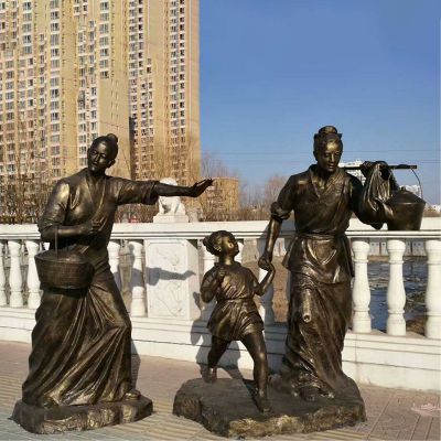 赶集回家人物铜雕，街边景观雕塑