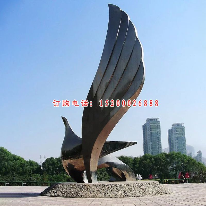 不锈钢抽象翅膀雕塑，广场不锈钢抽象雕塑 (2)