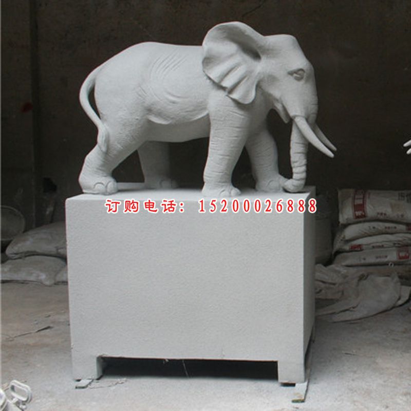 大理石小象雕塑，公园动物石雕 
