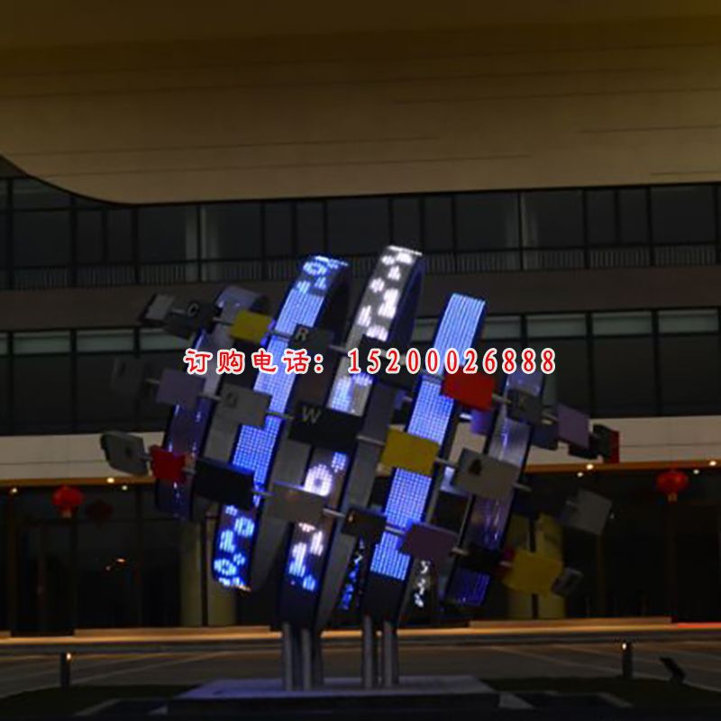 不锈钢企业雕塑，办公楼大门口雕塑 (1)