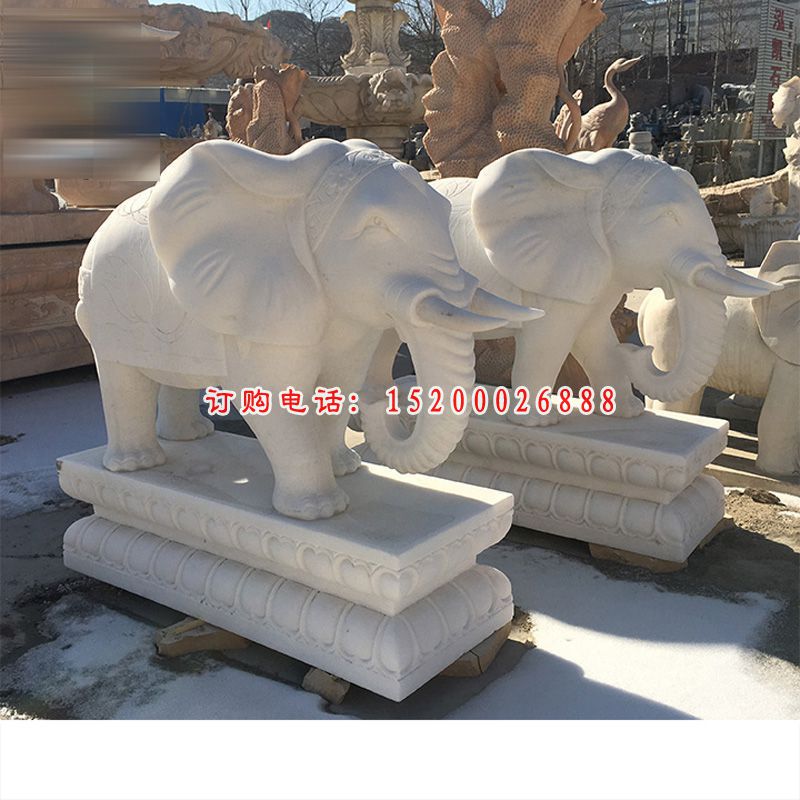 汉白玉大象，企业门口石雕大象