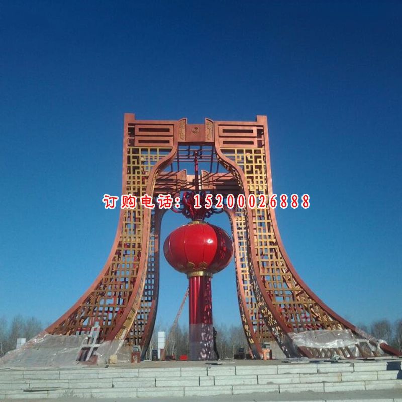 不锈钢红灯笼雕塑，广场不锈钢红灯笼雕塑 (3)