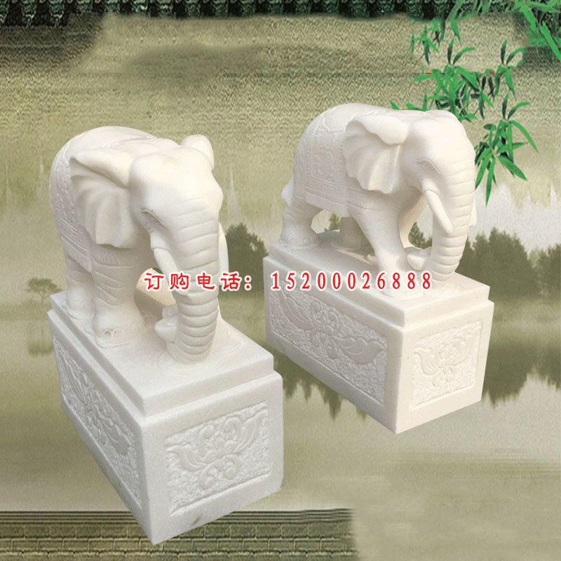 汉白玉大象雕塑，石雕吉祥如意大象 (4)