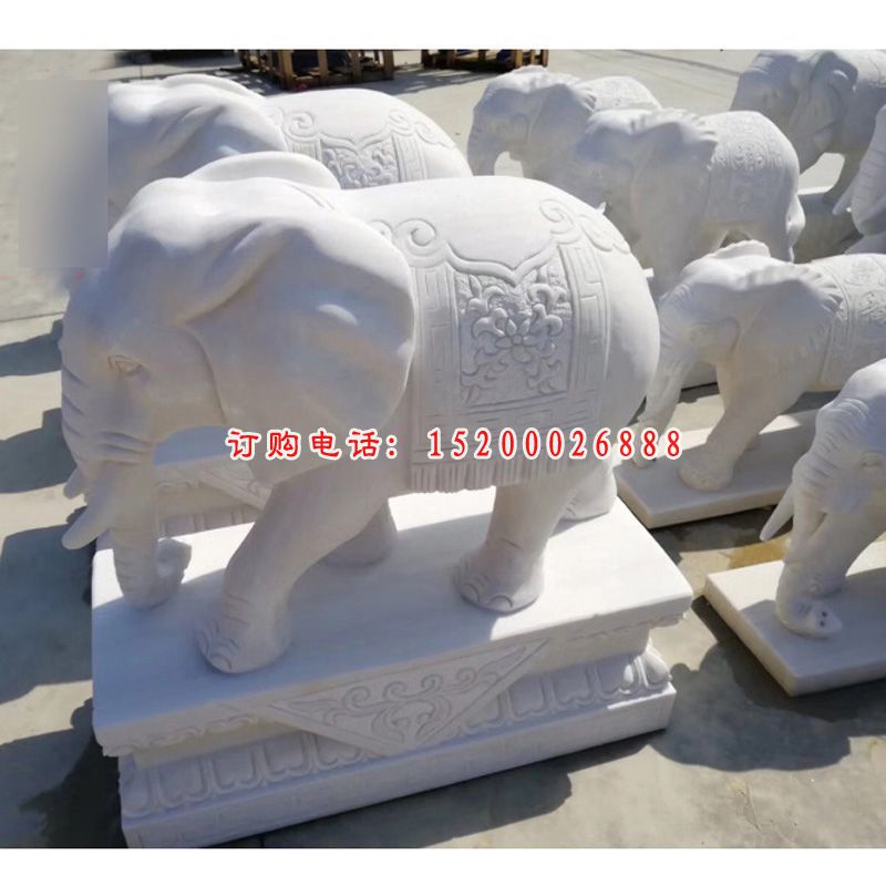 汉白玉小象，动物石雕 (3)