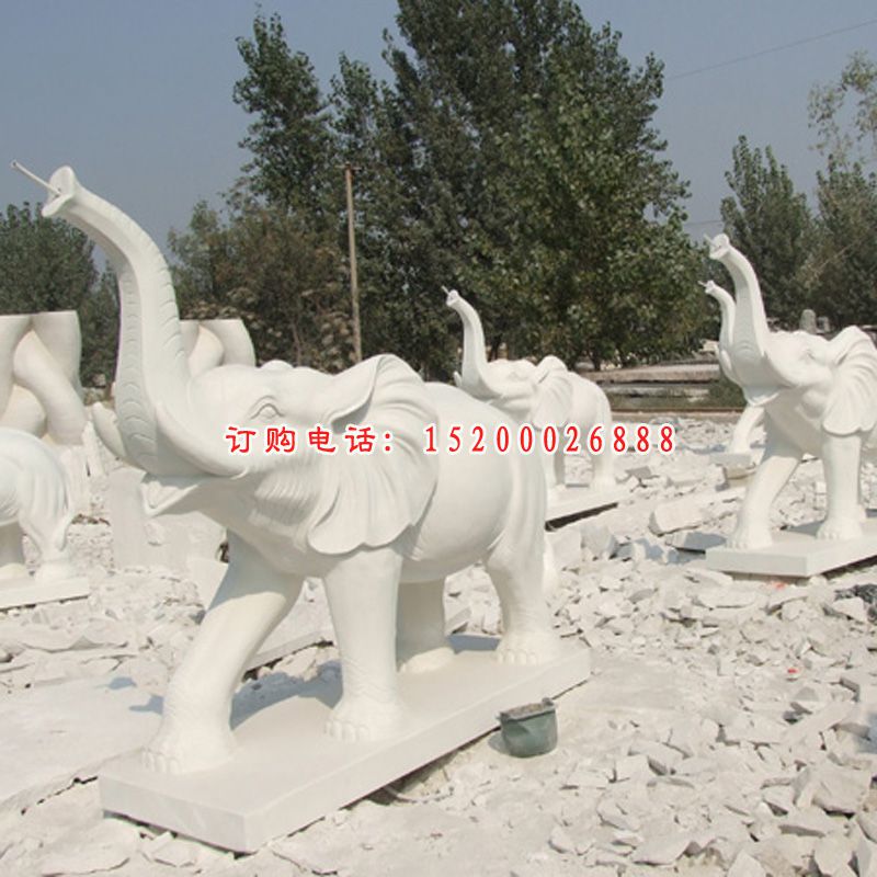 汉白玉石雕大象，鼻子向上大象雕塑2