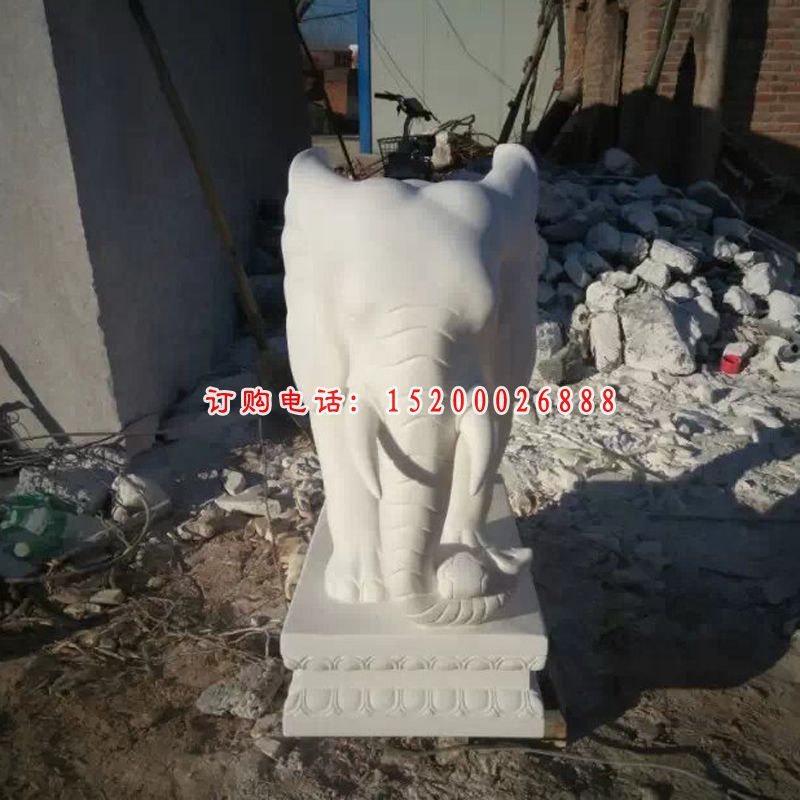 石雕大象，汉白玉大象雕塑 (5)