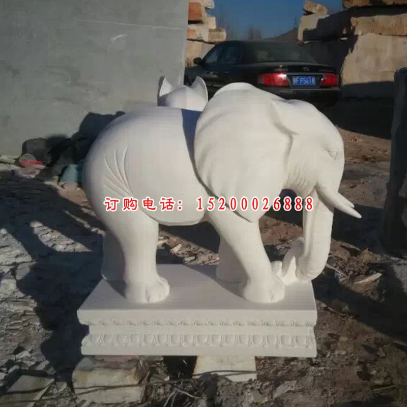 石雕大象，汉白玉大象雕塑 (4)