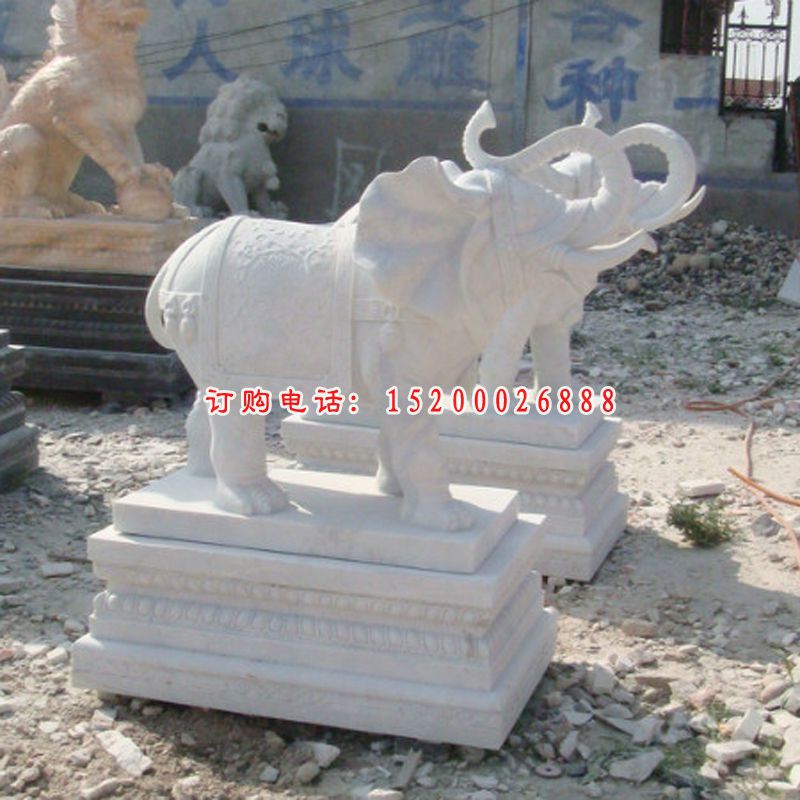 石雕大象，汉白玉大象石雕 (6)