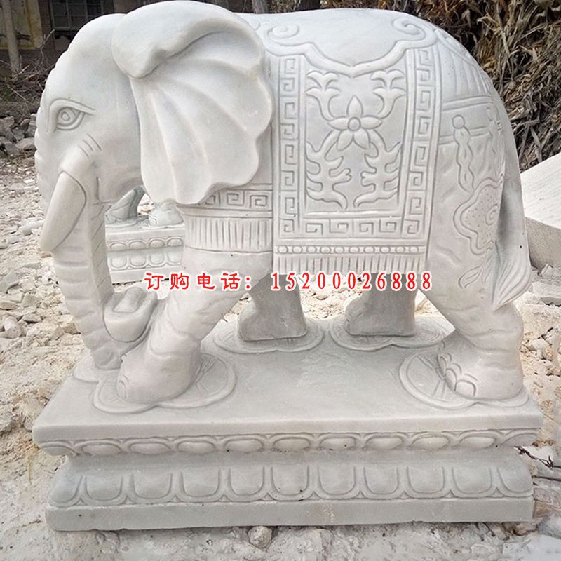 石雕如意大象  汉白玉招财动物 (6)
