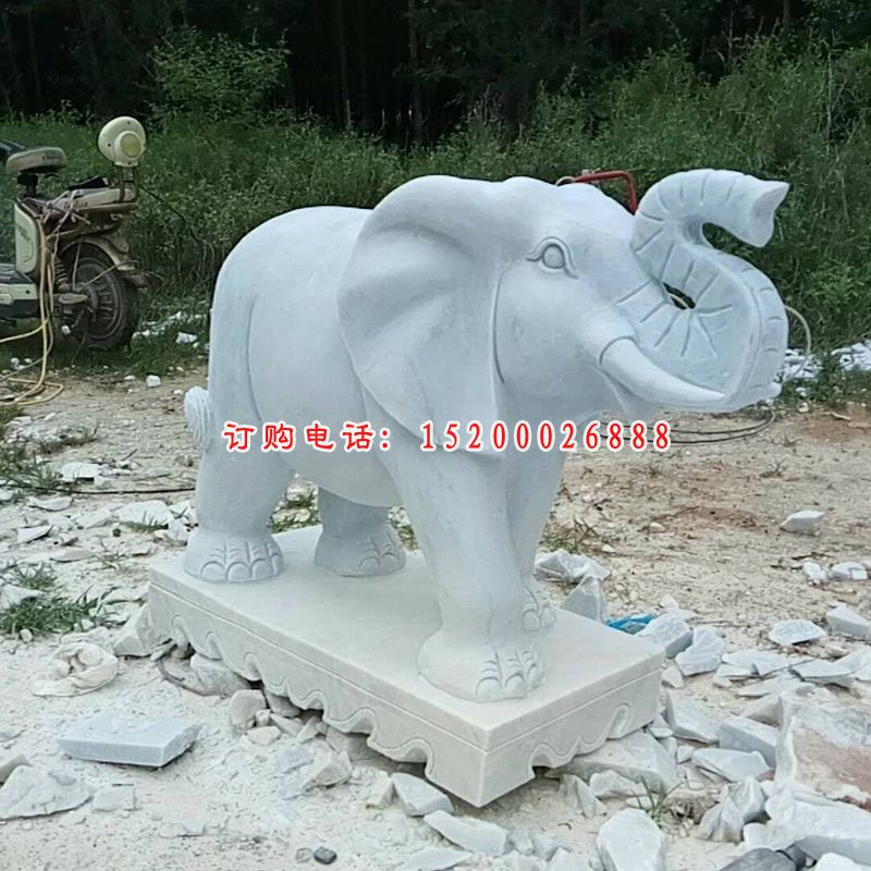 吸财小象石雕，大理石大象