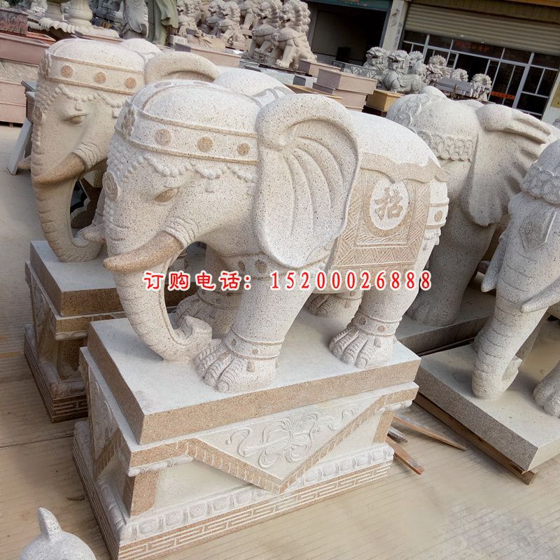 招财进宝大象石雕 大理石头戴珠宝的大象 (3)