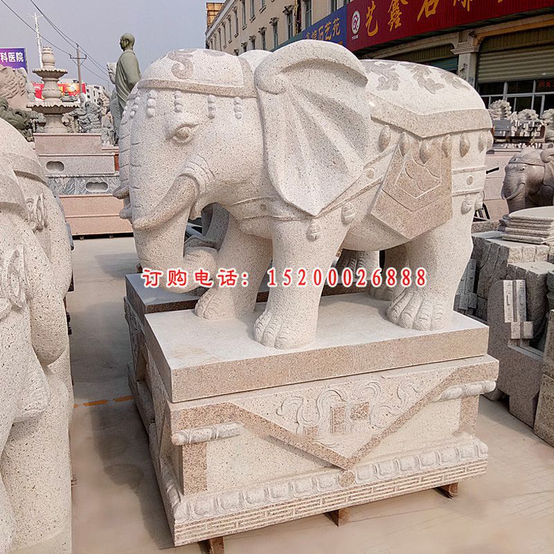 招财进宝大象石雕 大理石头戴珠宝的大象 (8)