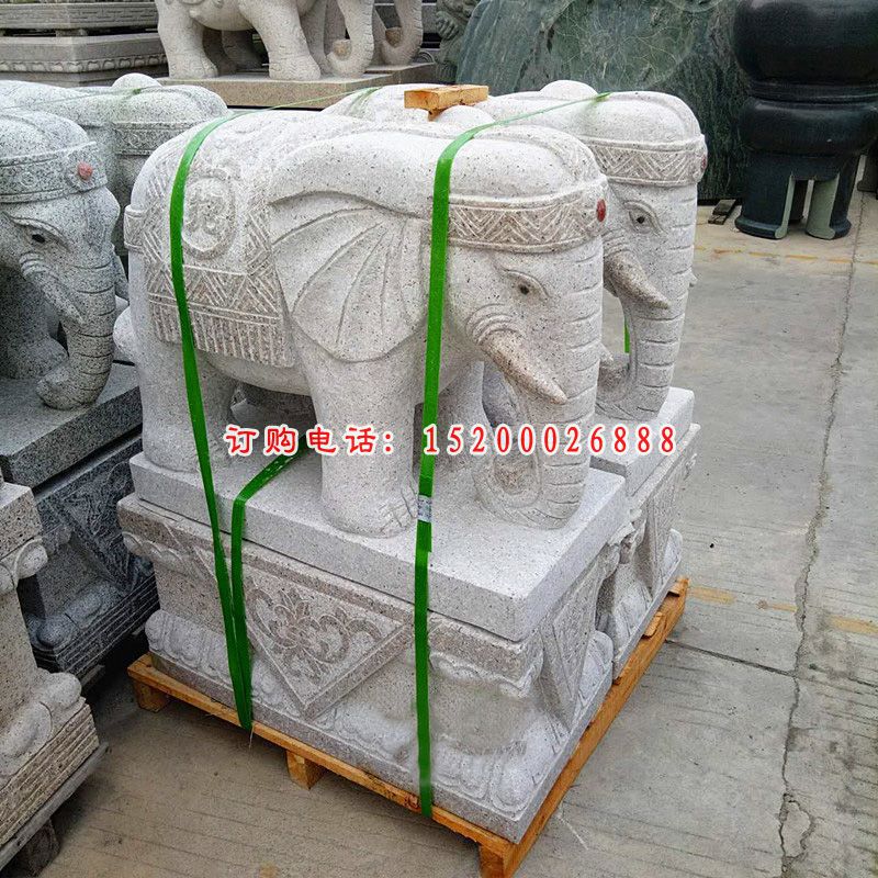 招财进宝大象石雕 戴宝石的大象石雕 (4)