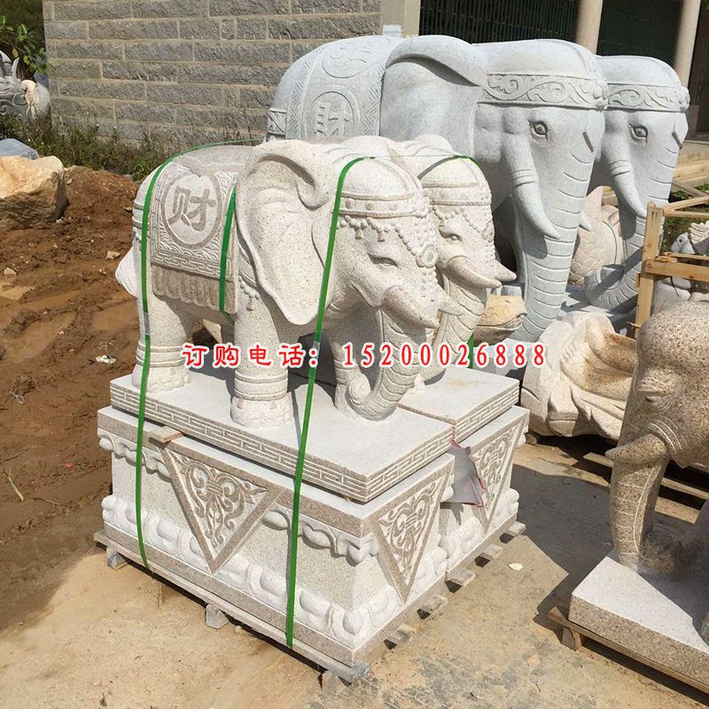 招财进宝大象石雕 大理石头戴珠宝的大象