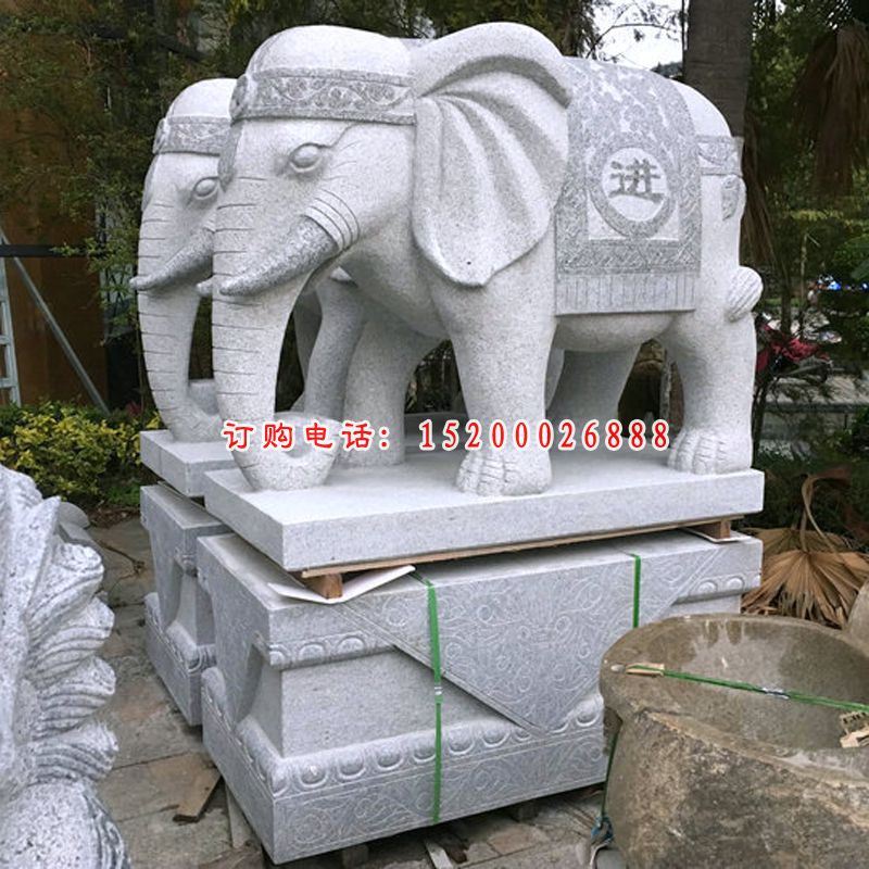 招财大象石雕 大理石门口大象 (2)